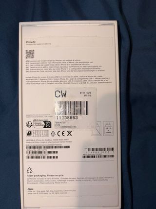 Iphone 17 air NUEVO 100% bateria