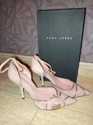 Zapatos Pura Lopez Talla 38 Rosa y Dorado