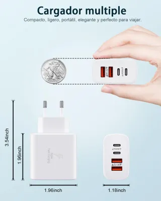 Cargador USB C, 40W 4-Puertos Cargador iPhone Carga Rapida