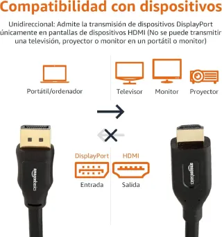 Cable unidireccional 1.8Mts de DisplayPort (Fuente) a HDMI (Pantalla)