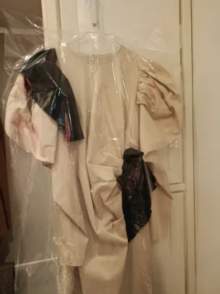 Vestido midi beige y negro talla S