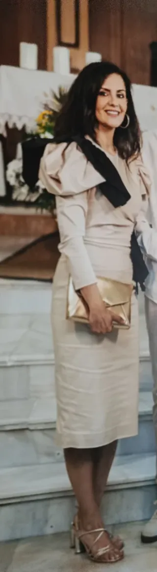 Vestido midi beige y negro talla S