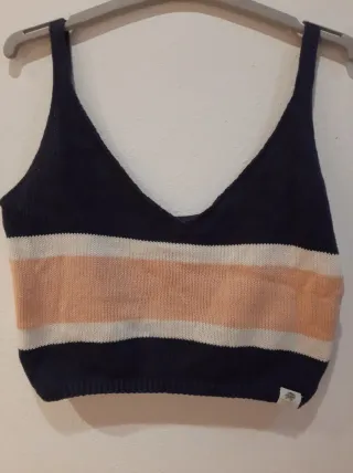 Top de punto rayas azul y rosa