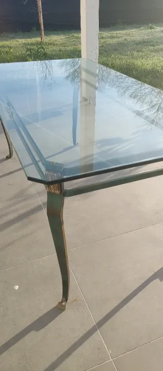 Mesa de jardín hierro y cristal