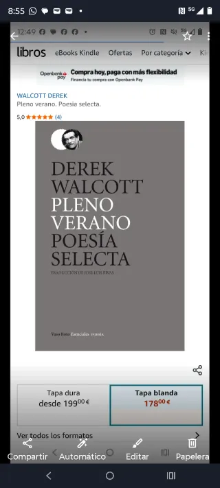 Pleno Verano. Poesía selecta. D. Walcott. Bilingue