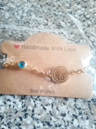 Pulseira Dourada com Olho Grego e Mandala