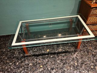 Mesa de centro cristal y madera
