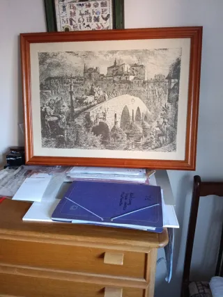 Litografía antigua puente romano