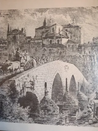 Litografía antigua puente romano