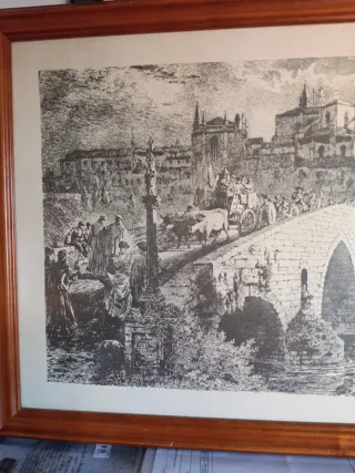 Litografía antigua puente romano