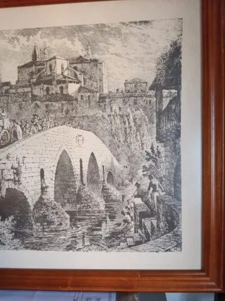 Litografía antigua puente romano