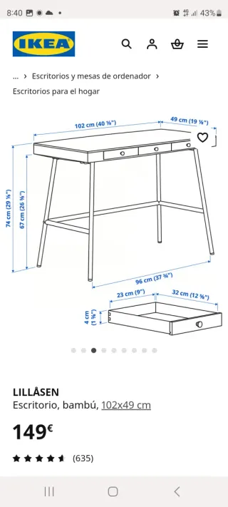 Escritorio Ikea Lillasen Bambú