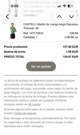 Maillot Castelli Espresso Thermal Talla M. Nuevo.