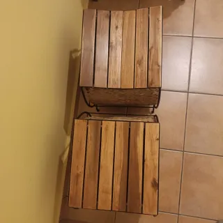 2 Pufs/Mesitas Auxiliares Mimbre y Madera