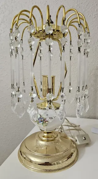 2 Lamparitas Cristal y Cerámica Doradas