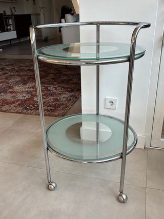 Tavolo bar ausiliario a 2 altezze in vetro e metallo