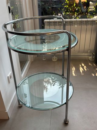 Tavolo bar ausiliario a 2 altezze in vetro e metallo