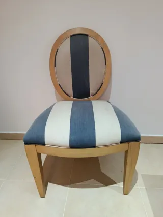 Sillas de Comedor Rayas Azul-Gris y Blanco