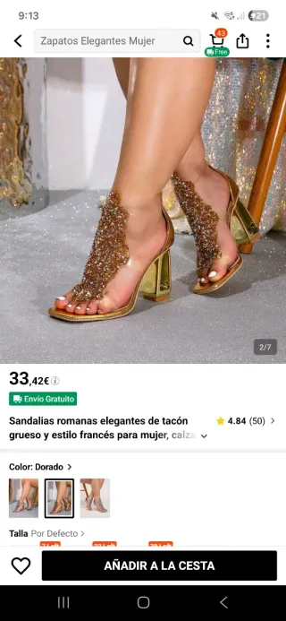 Sandalias romanas tacón grueso doradas