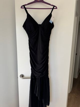 Vestido largo ajustado de malla fruncida con efect