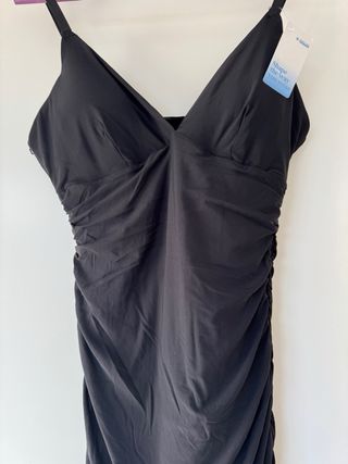 Vestido largo ajustado de malla fruncida con efect