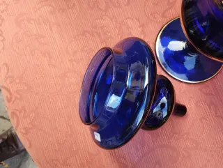 Potiche blu e oro decorata H cm 40