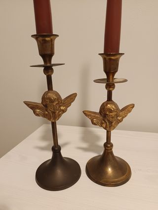 Coppia di candelabri antichi in ottone, anni '80