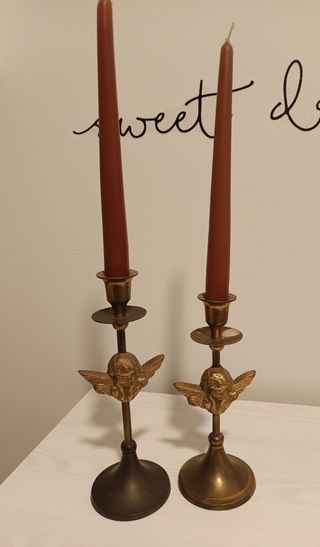 Coppia di candelabri antichi in ottone, anni '80