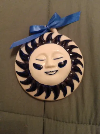 Decorazione murale sole bianco blu 11x2