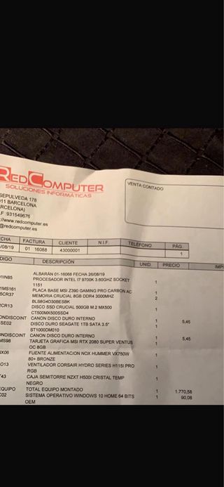 Texto en Wallapop: PC Gaming i7 + RTX 2080 SUPER –