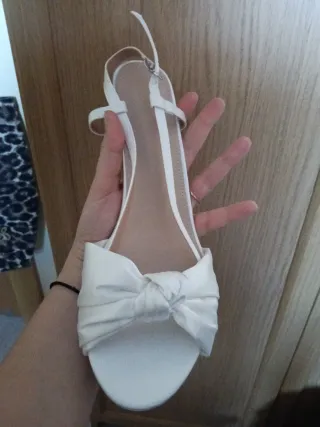 Zapato novia lazo tacón blanco