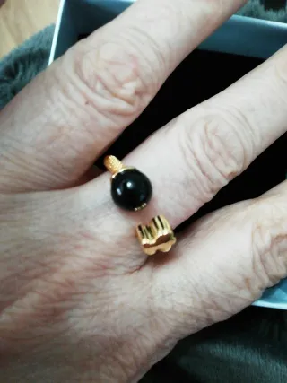 Anillo Tous Plata 925 Negro y Dorado