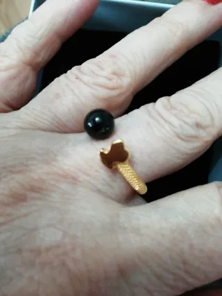 Anillo Tous Plata 925 Negro y Dorado