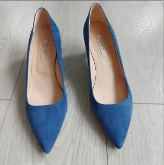 Talla 37 - Zapatos de Ante Azul y Piel Zendra