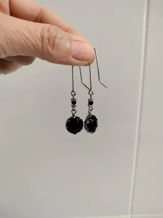 Pendientes largos mujer acero y cristal negro