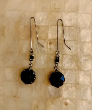 Pendientes largos mujer acero y cristal negro
