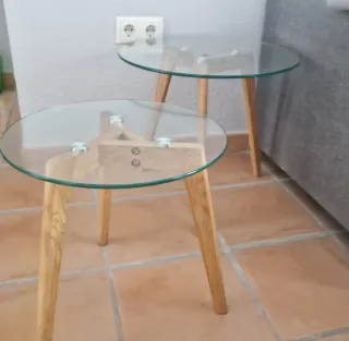 Mesas nido roble claro y cristal (Set 2)