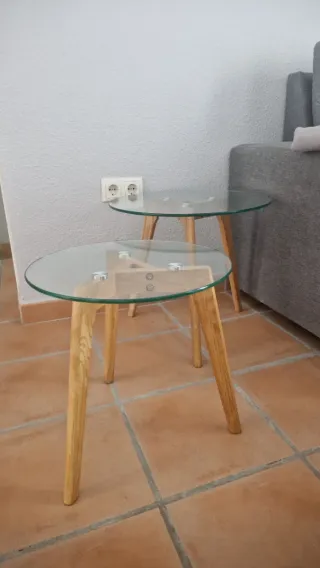 Mesas nido roble claro y cristal (Set 2)