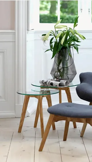 Mesas nido roble claro y cristal (Set 2)