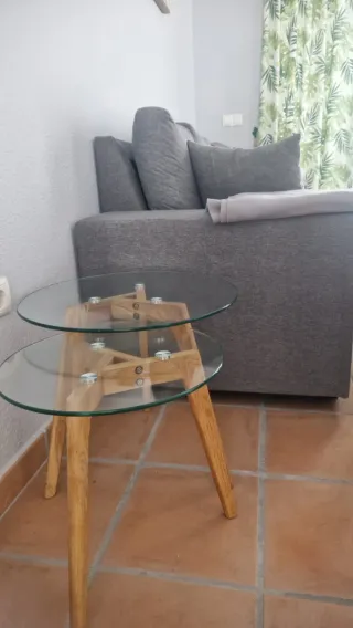 Mesas nido roble claro y cristal (Set 2)