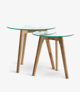 Mesas nido roble claro y cristal (Set 2)