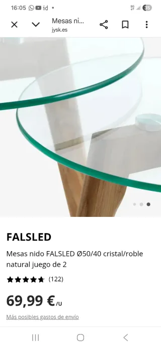 Set de 2 Mesas auxiliares roble claro y cristal