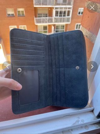 Monedero Misako piel azul grande bordado