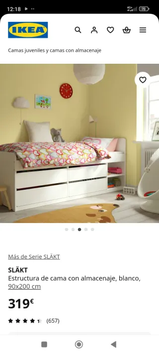 Cama juvenil IKEA SLÄKT 90x200 blanca