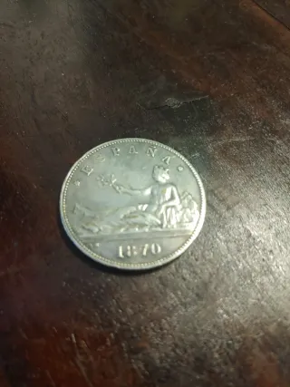 Moneda Plata 5 Pesetas 1870.