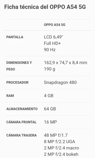MOVIL Oppo A54 5G