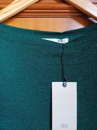 Camiseta Zara verde talla única brillante