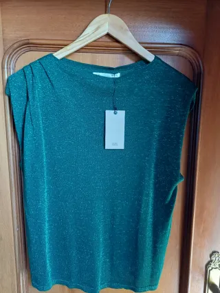 Camiseta Zara verde talla única brillante