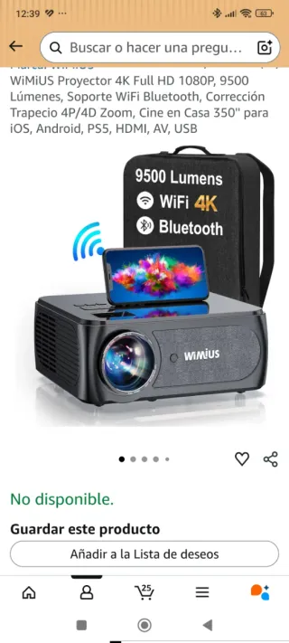 Proyector Wimius + Barra Sonido Cinema shark