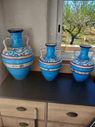 Set di 3 vasi in ceramica blu